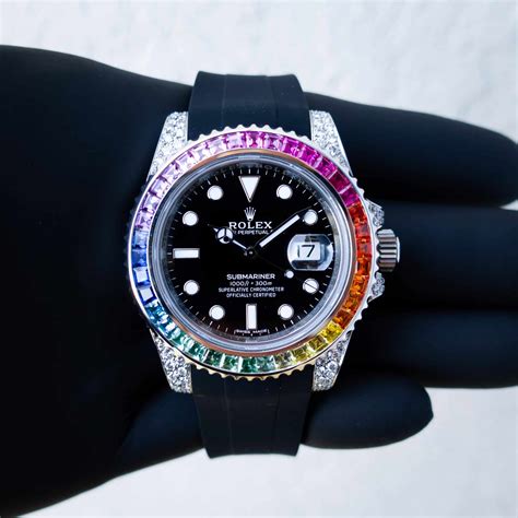 rolex submariner rainbow bezel|genuine Rolex bezel.